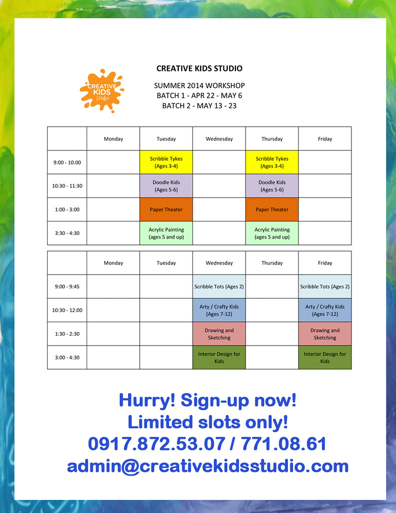summer 2014 workshop schedule