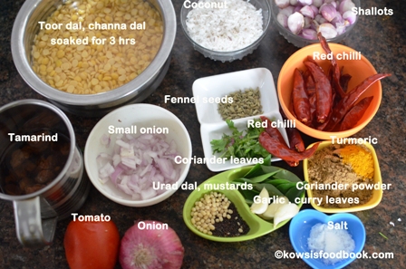 Ingredients for paruppu urundai kuzhambu