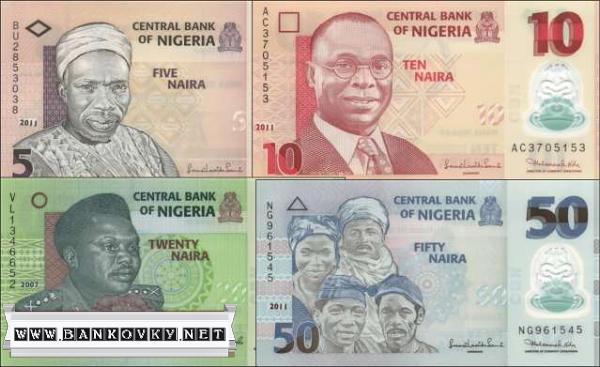 Sada 4 ks bankoviek Nigéria 5-50 Naira polymer P34-40