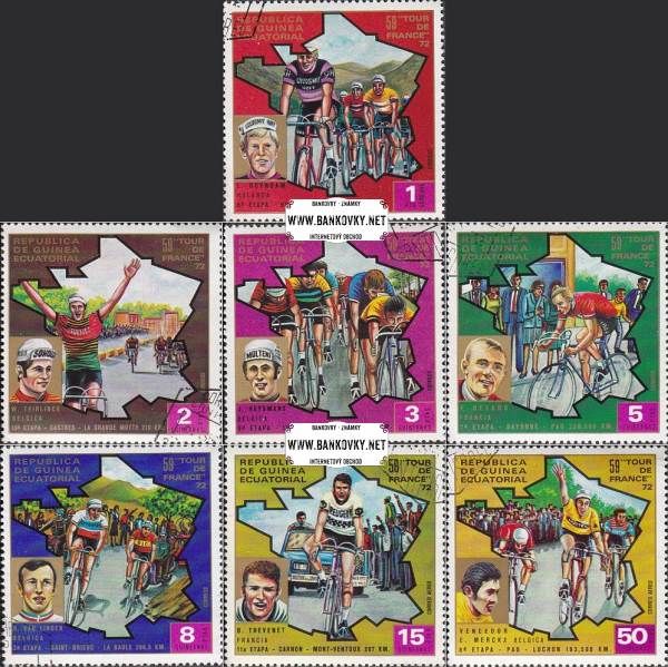 Známky Rovníková Guinea 1973 cyklistika, razítkovaná séria
