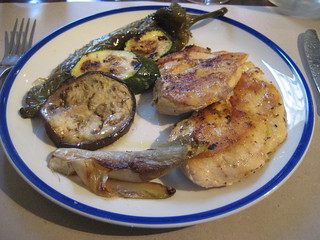 Pit de pollastre amb verdures (restaurante Blanc).