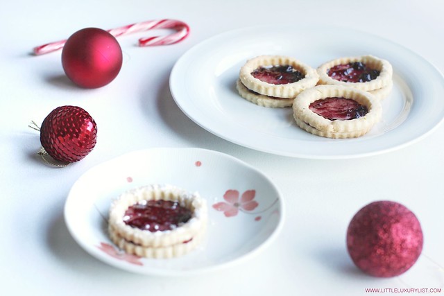 Gluten free sugar or Linzer cookies side view two plates by little luxury list.