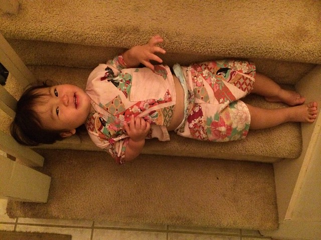 Mirei lying on the stairs