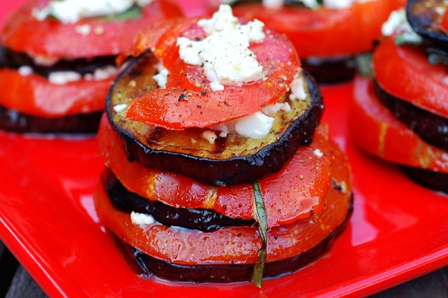 Roasted Eggplant Stacks With Tomato, Feta & Basil by Eve Fox, Garden of Eating blog