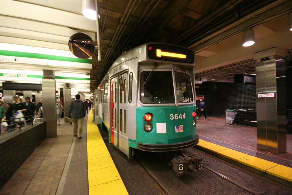 Boston MBTA train in the Park Street Station