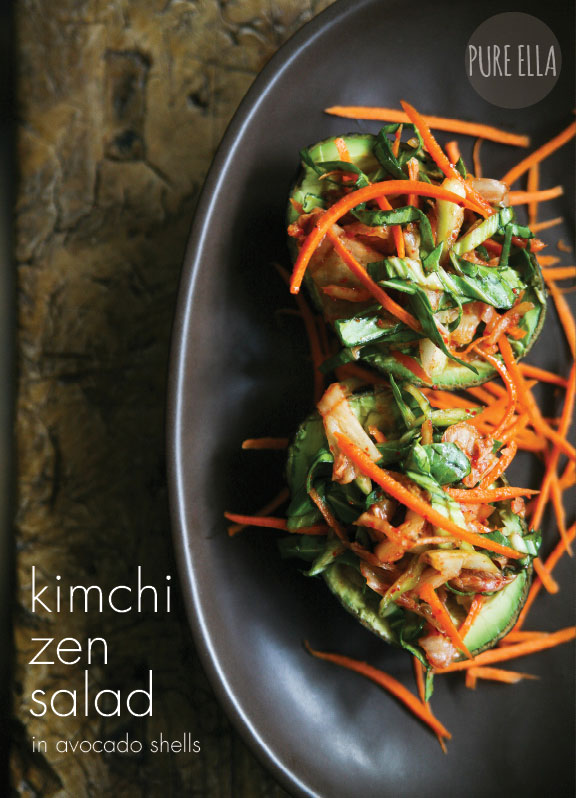 Kimchi Zen Salad in Avocado Shells - gluten-free and vegan