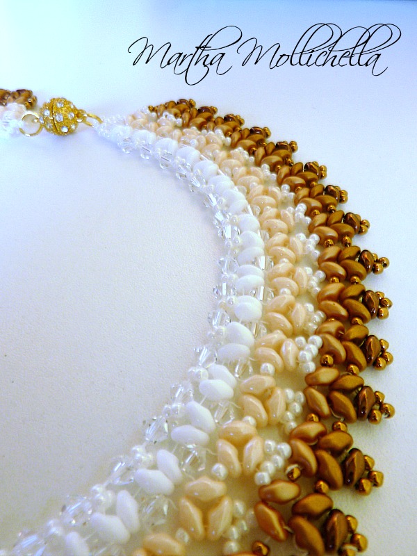 handbeaded collier superduo beads and swarovski by Martha Mollichella handmade jewelry