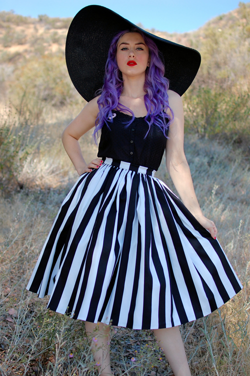 Pinup Girl Clothing Jenny skirt in black and white stripe