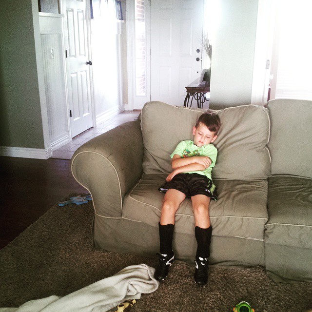 Went to go tell the boy it was time to leave for soccer... found him sacked out.  #mboys2015