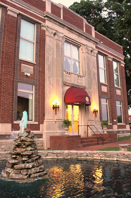 Macon County Courthouse and Fountain at Dusk - Lafayette, TN