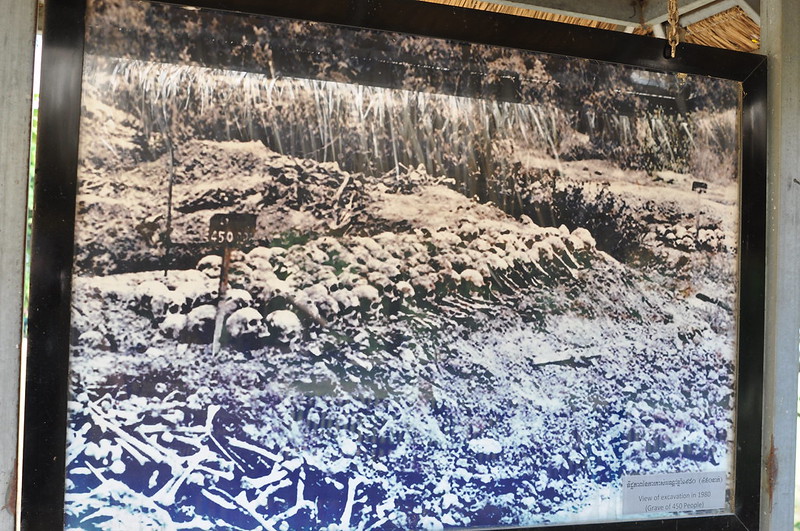 Photograph of an unearthed mass grave at Choeung Ek