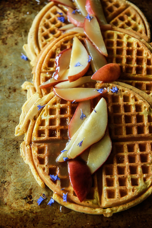 Pumpkin Waffles with Caramelized Pears- Vegan and Gluten Free from HeatherChristo.com