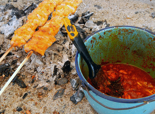 BBQ 'Fish on a Stick' on the beach at Puerto Vallarta on the Pacific coast of Mexico