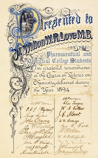 Bookplate of album gifted to Dr Love in 1894
