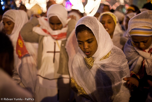 Coptic Christians from Eritrea and Ethiopia, Orthodox Christmas Celebration at the Church of the Nativity, West Bank town of Bethlehem January 6, 2012