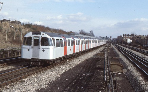 London Transport . Bakerloo Line . 1972 Mark 2 Tube Stock . 3247 . Dollis Hill , London . 01st-March-1979 .