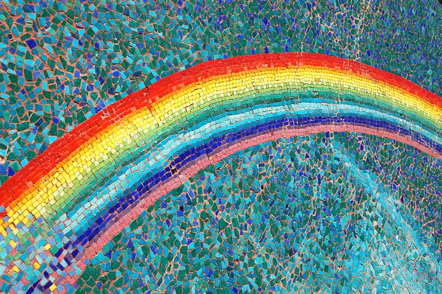 A rainbow little chips in a mosaic like pattern