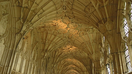 Vaulted ceiling of the Gloucester Cathedral in England