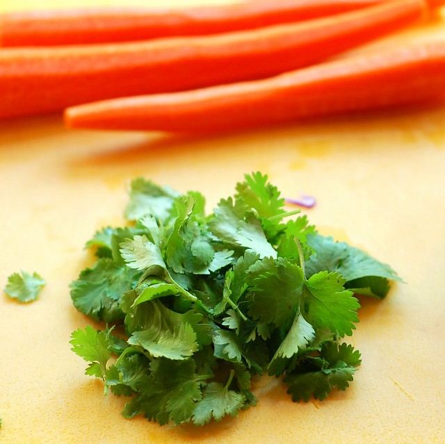 Cilantro, carrots and cabbage by Eve Fox, Garden of Eating blog, copyright 2012