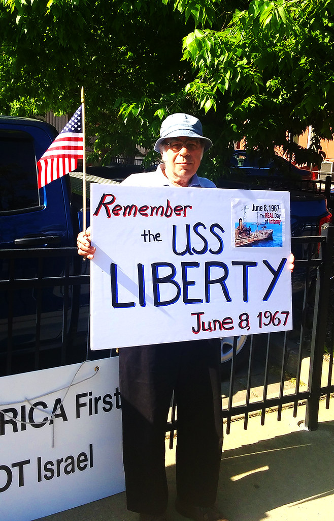 Rudy List with a Remember the USS Liberty sign--Ann Arbor