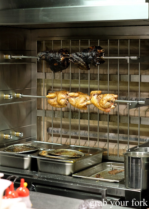 Spit-roast whole chicken at Mercado restaurant, Sydney