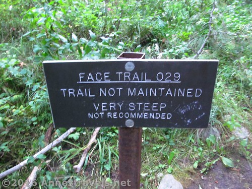 The infamous sign near the beginning of the Face Trail. They are right that it's not maintained, but it's still very hikeable, so don't be turned off :-) Jedediah Smith Wilderness / Grand Tetion National Park, Wyoming