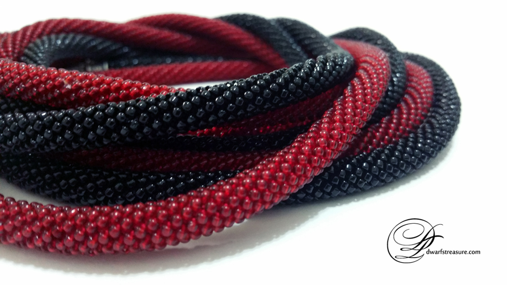 Black and ruby beaded long necklaces