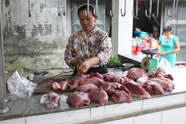 Pork sold at wet markets in Vietnam