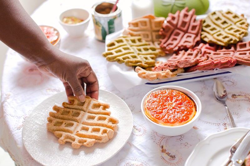 Spelt Waffles with Rosewater Maple Syrup