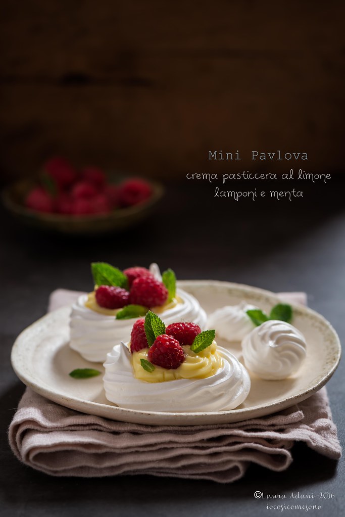 mini pavlova filled with custard cream raspberries and mint