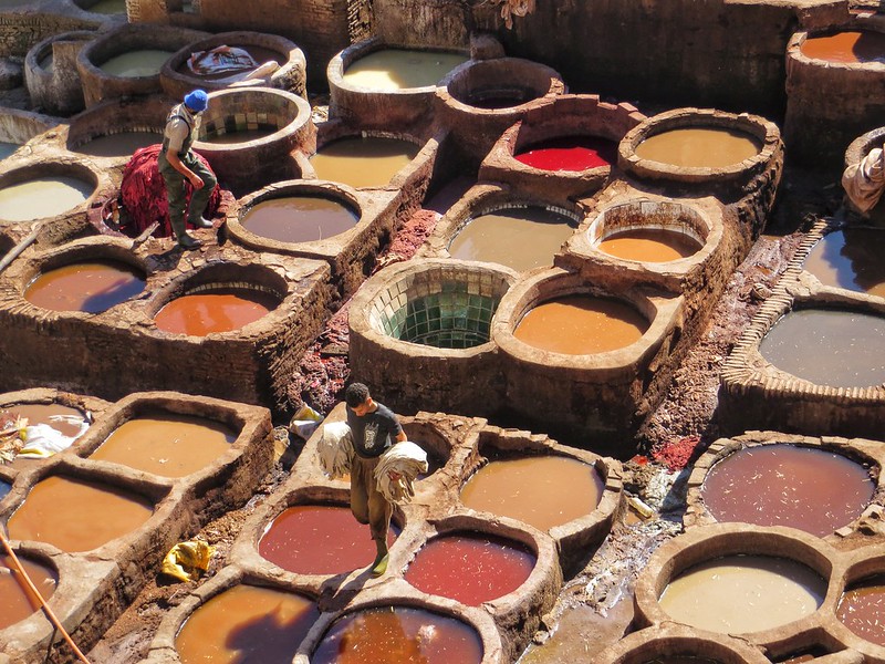 Crossing tannery pools in Fes, Morroco