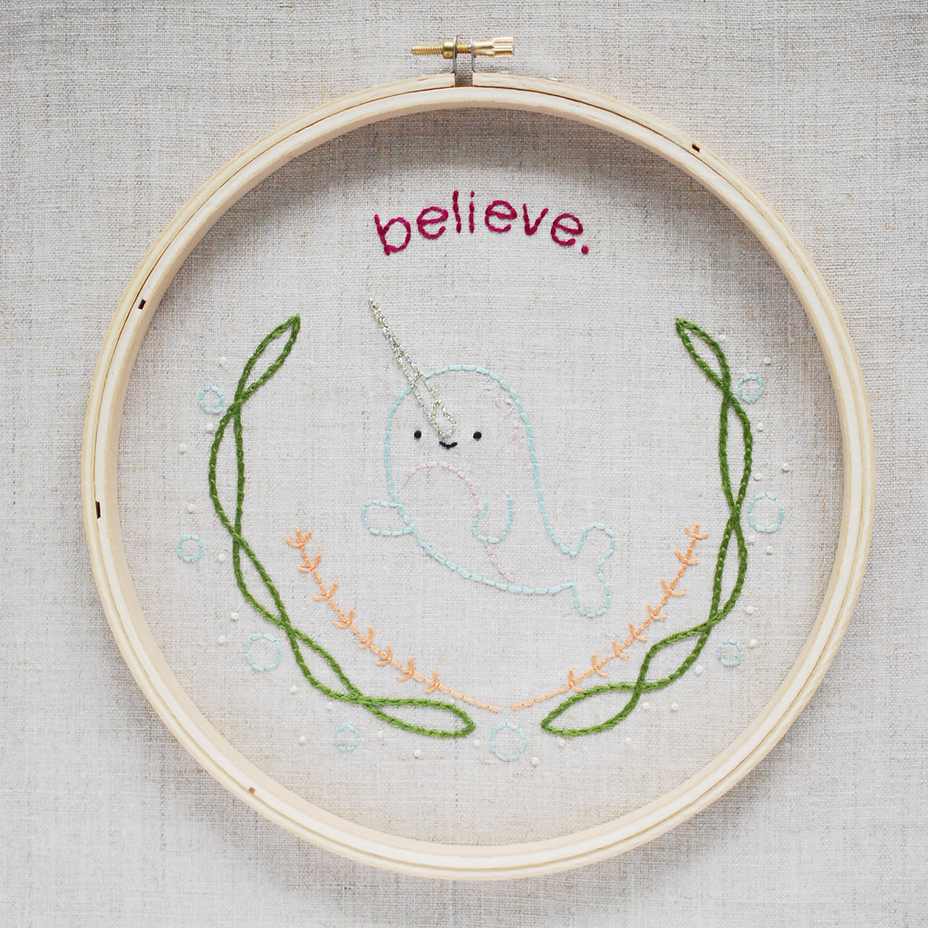 Believe. (a narwhal embroidery pattern)