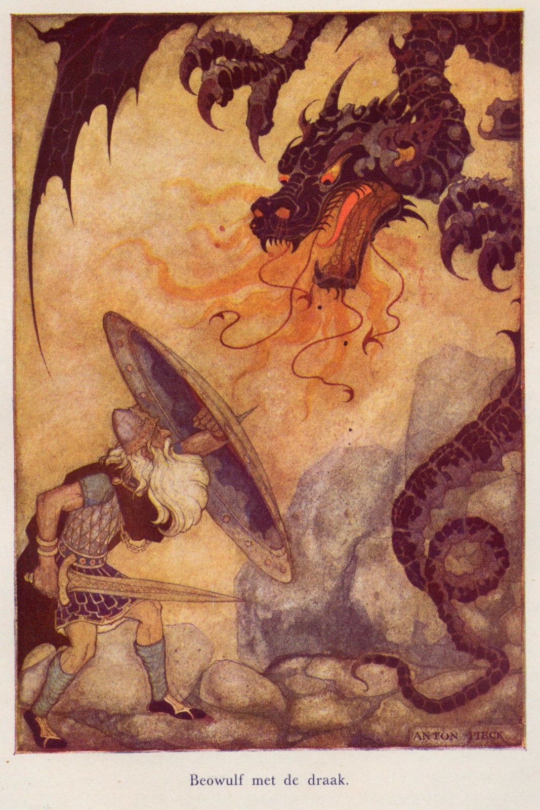 Anton Pieck - Illustration of Beowulf from "Heroes Of Mankind," 1941