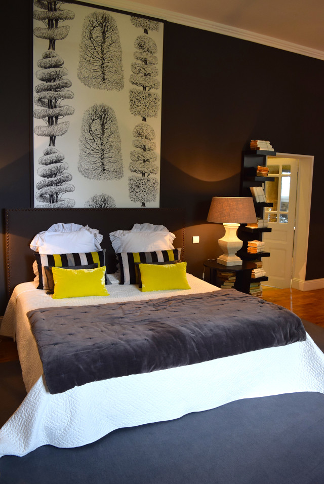 Yellow & Grey Bedroom at Chateau de Lissac | www.rachelphipps.com @rachelphipps