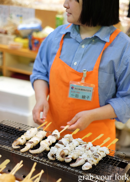 Grilled octopus at Omicho Market, Kanazawa, Japan