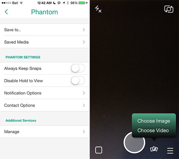 Phantom-Tweak-Cydiaa capture d'ecran de snapchat sans notification