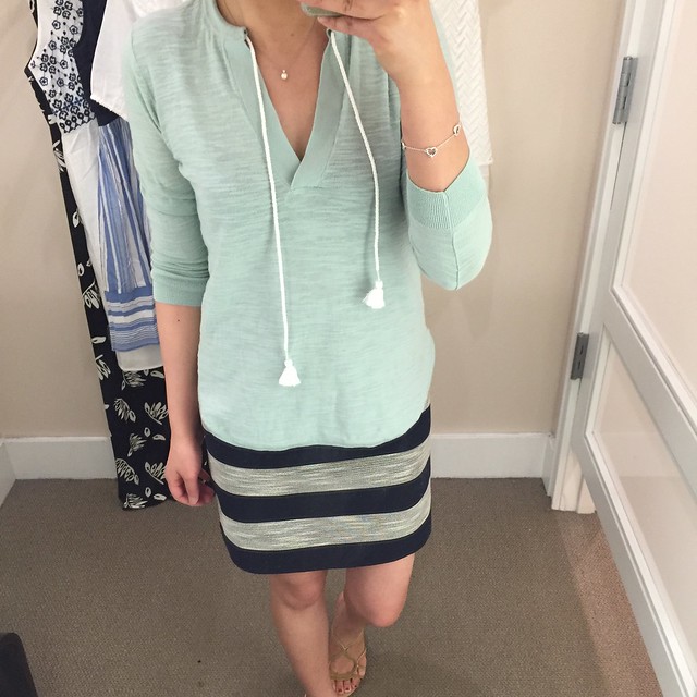 LOFT Summer Sweater (size XSP) & Textured Stripe Shift Skirt (size 00P)