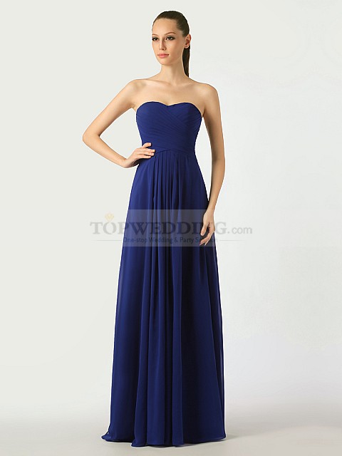 Midnight-Blue-Sweetheart-Chiffon-Bridesmaid-Dress-with-Lace-Up-Back