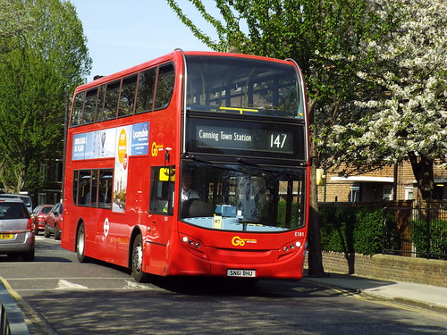 Go-Ahead London (Blue Triangle) E181, SN61BHU in Keir Hardie Estate on route 147 to Ilford