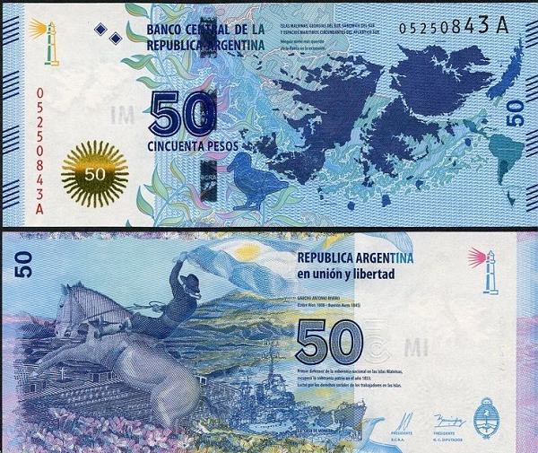 50 Pesos Argentína 2015, pamätná - Malvíny (Falklandy)