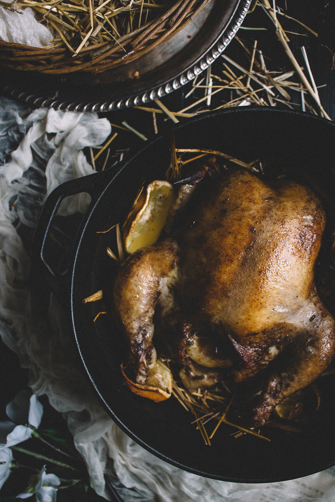 Lemon Thyme Hay-Roasted Chicken with Herb Butter Stuffing | TermiNatetor Kitchen