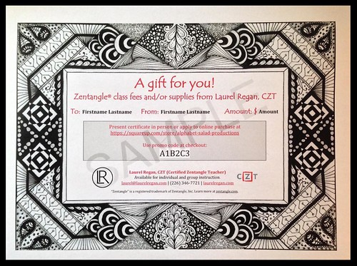 Zentangle Gift Certificates from Laurel Regan, CZT