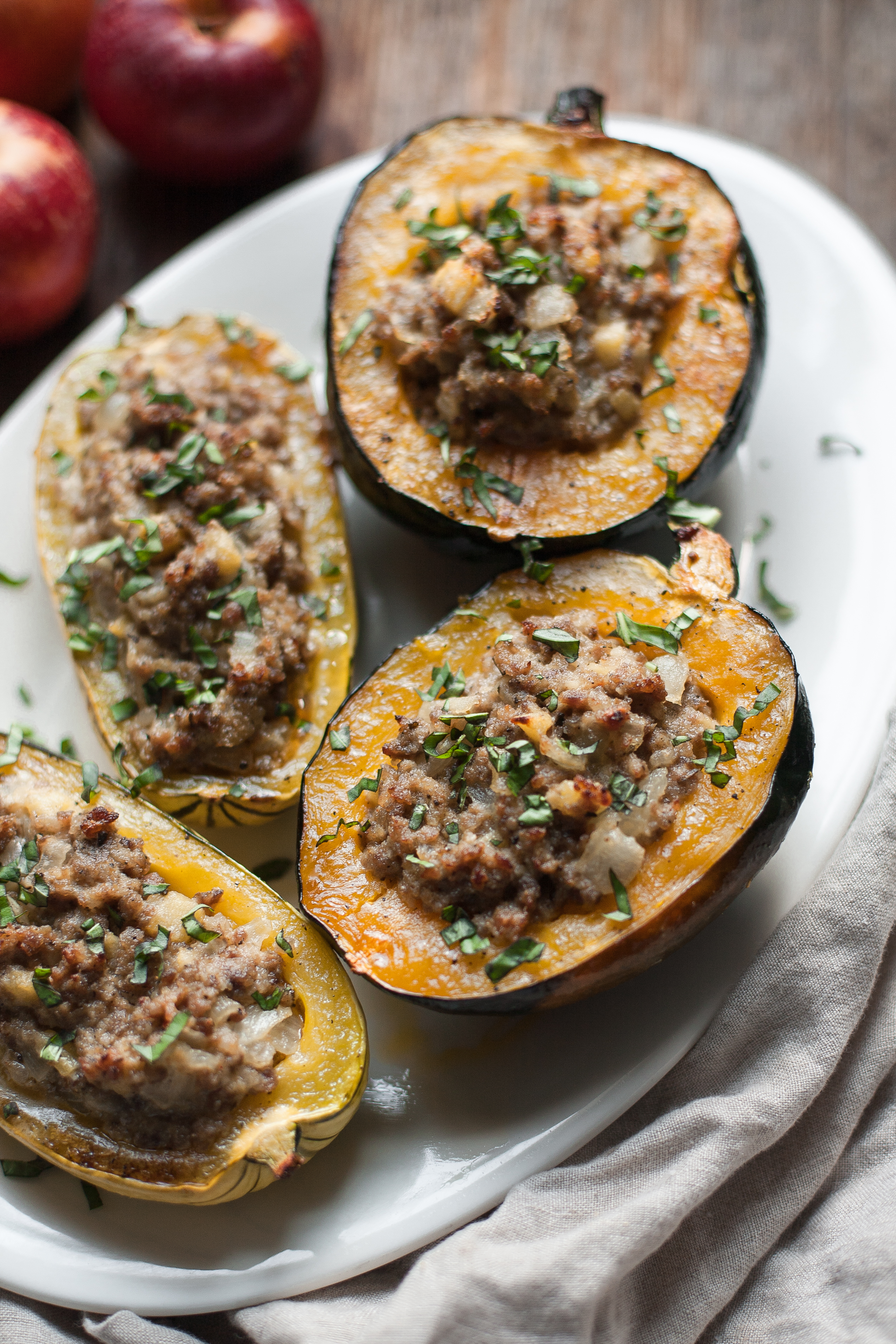 Stuffed Squash with Sausage and Apple