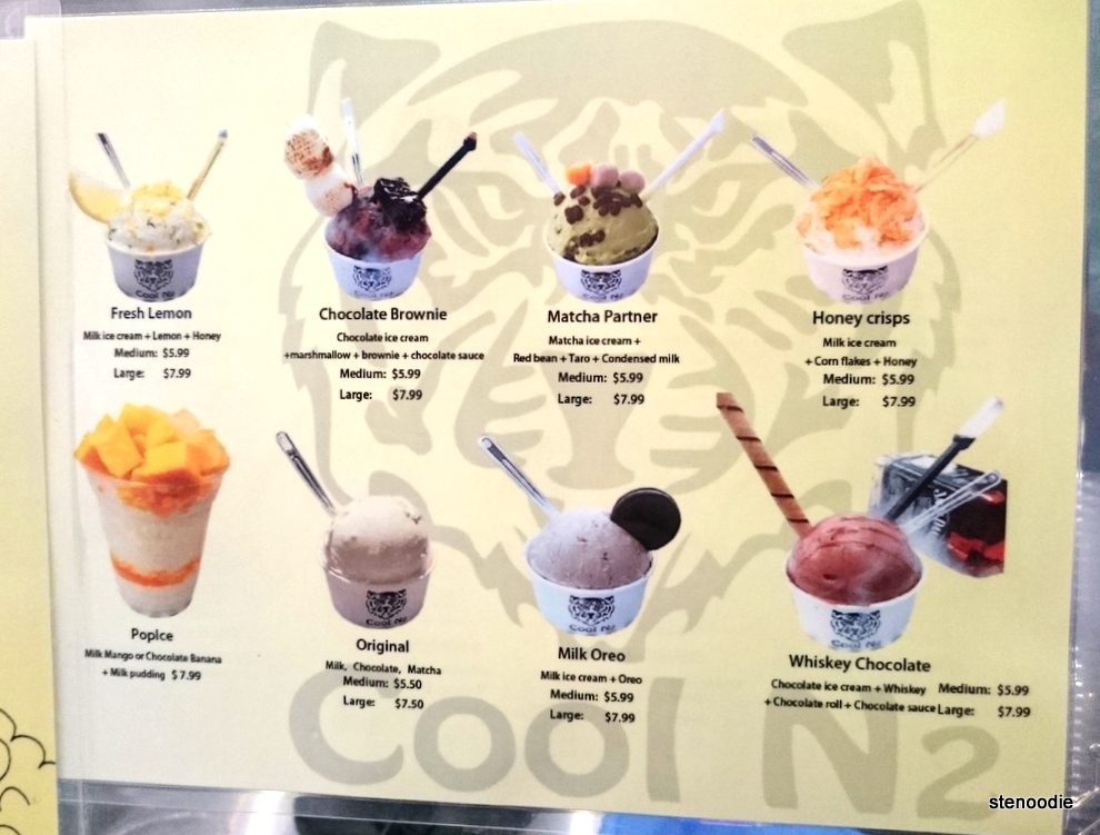 Cool N2 Ice Cream menu and prices