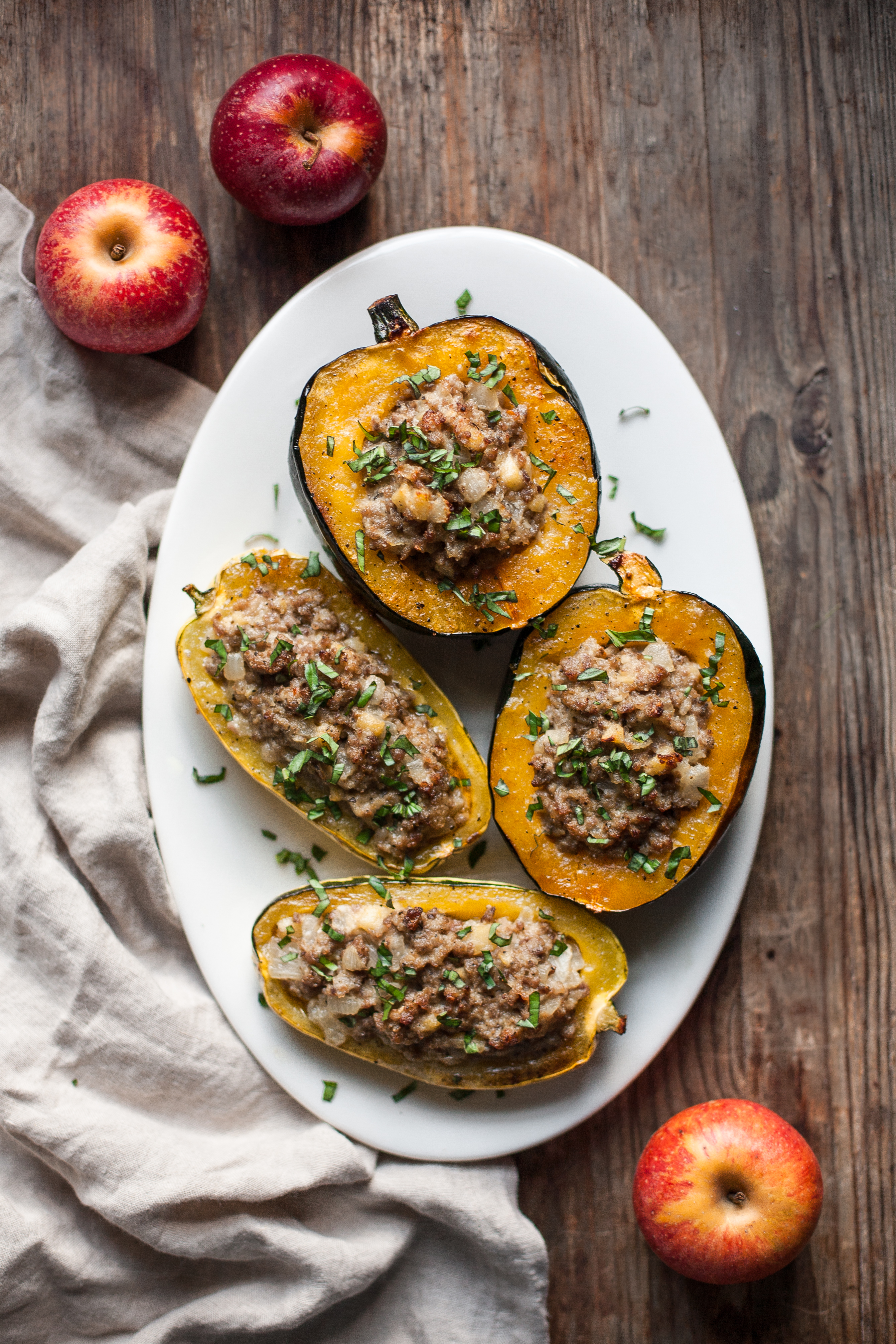 Stuffed Squash with Sausage and Apple