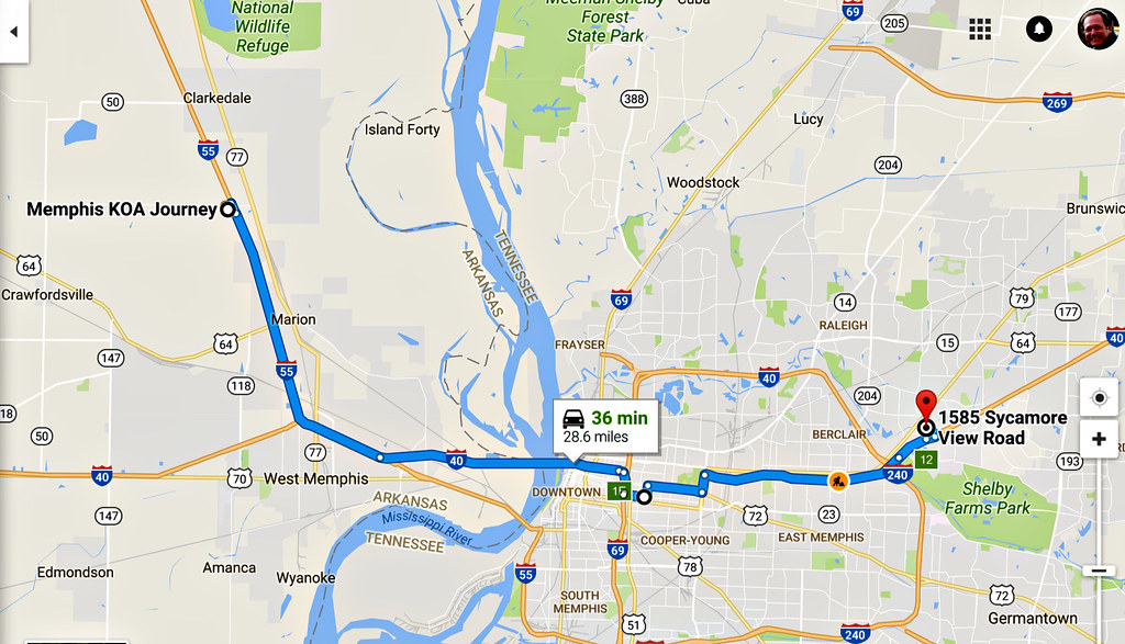 KOA-Memphis-Motel-6-map