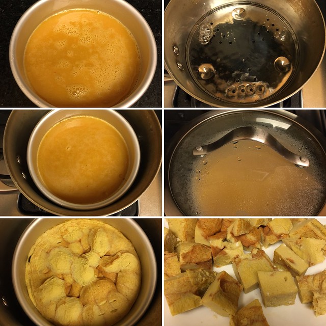 Step by step collage of steaming eggs for steamed egg curry
