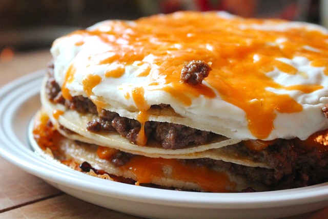 Layered Seasoned Beef with Grilled Peppers Mexican Lasagna