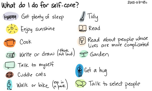 2015-03-18c What do I do for self-care -- index card #self-care #happiness #comfort