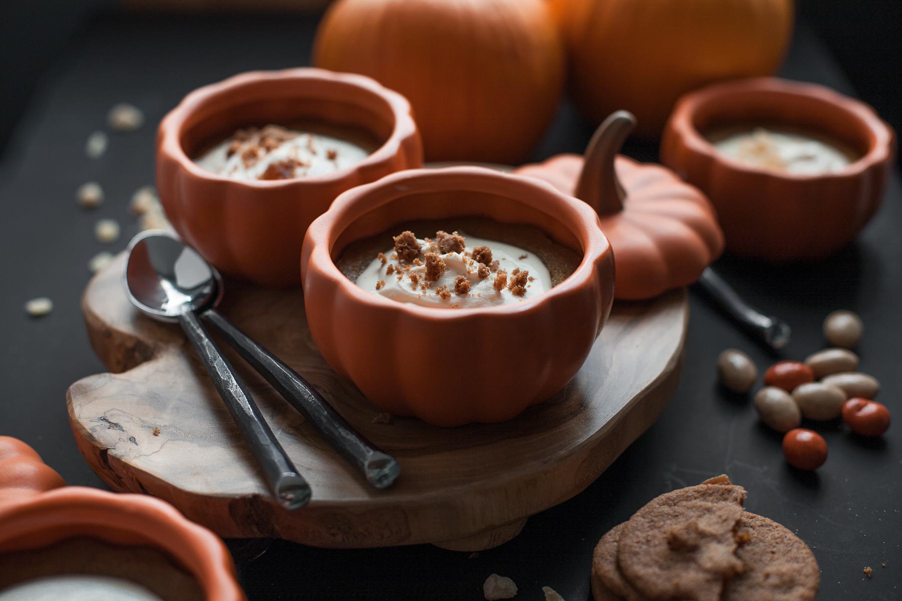 Baked Pumpkin Custards with Maple Mascarpone Whipped Cream (Gluten free, Grain free)